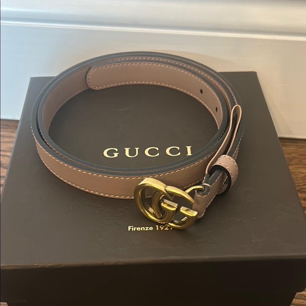 Gucci Tan Leather Belt with Gold Buckle